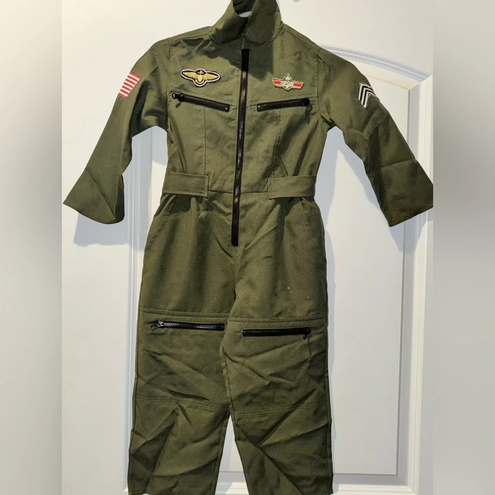 Top Gun Kids Green Flight Suit Costume - Picture 2 of 8